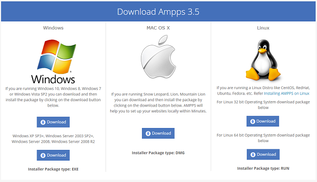 С этой страницы вы сможете скачать локальный веб-сервер AMPPS