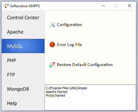 Настраиваем MySQL при помощи интерфейса веб-сервера AMPPS