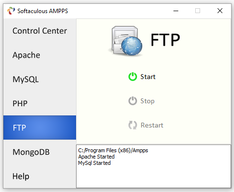 В этом окне AMPPS можно включать и отключать PHP сервер