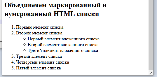 Отображение объединенного HTML списка в браузере