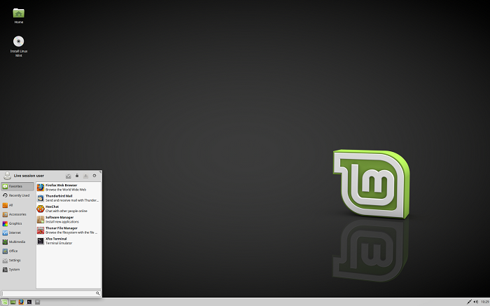 Интерфейс Linux Mint с Xfce в качестве графической оболочки