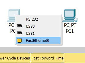 Контекстное меню Cisco Packet Tracer для соединения двух ПК