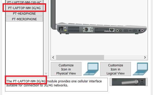 Рисунок 1.17.5 Физические интерфейсы сетевой карты на ноутбуке в Cisco Packet Tracer